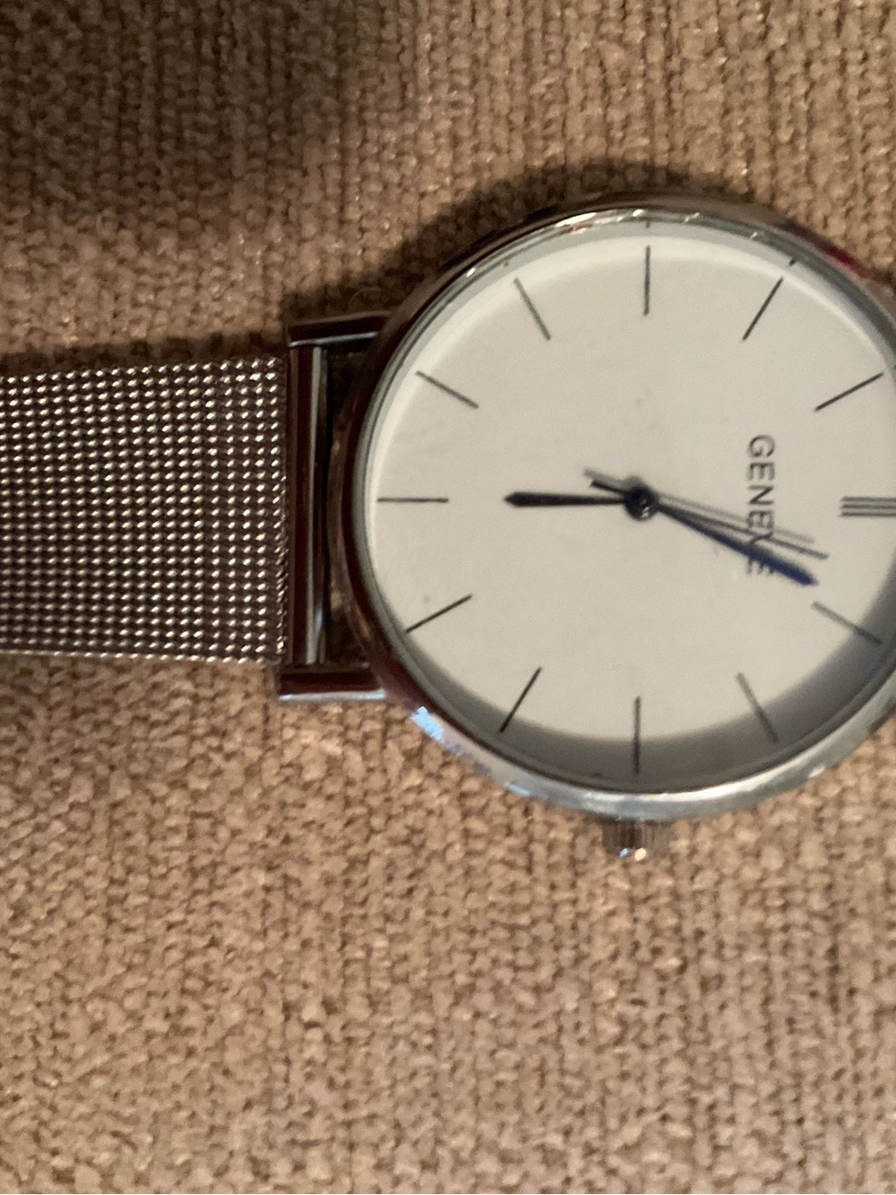 Geneva Silver Mesh Band Watch with White Dial